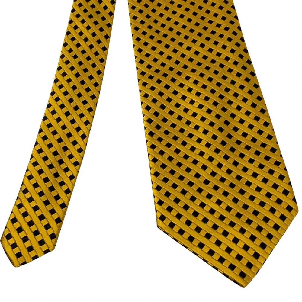 Ermenegildo‎ Zegna Men's Tie Gold Black Patterned Silk Necktie Designer Italian